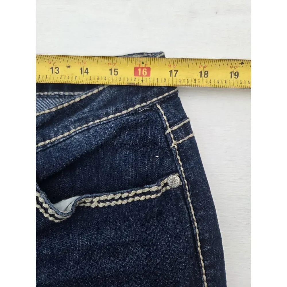 Code Bleu Jeans Andrea Bootcut Blue Denim Stretch Size 14/31R Bling Thick Stitch - Picture 8 of 10